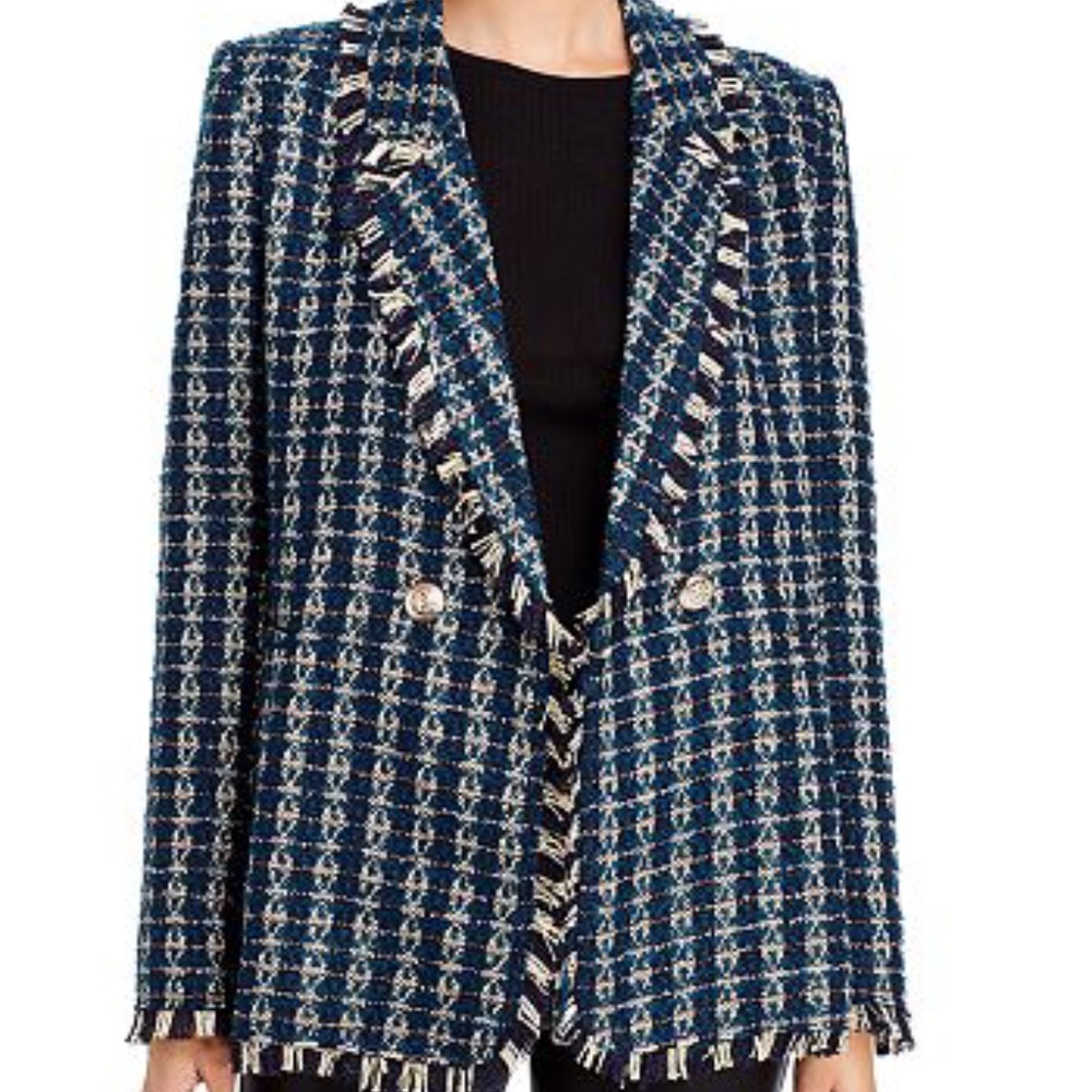AQUA Plaid Tweed Double Breasted Blazer